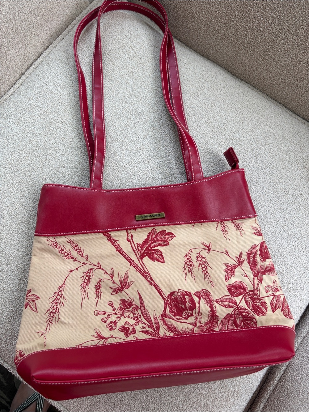 villager Red and Cream Floral Shoulder Bag